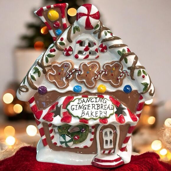 Vtg 2012 Blue Sky Clayworks "Dancing Gingerbread Bakery" Tea Light Candleholder - Picture 1 of 15